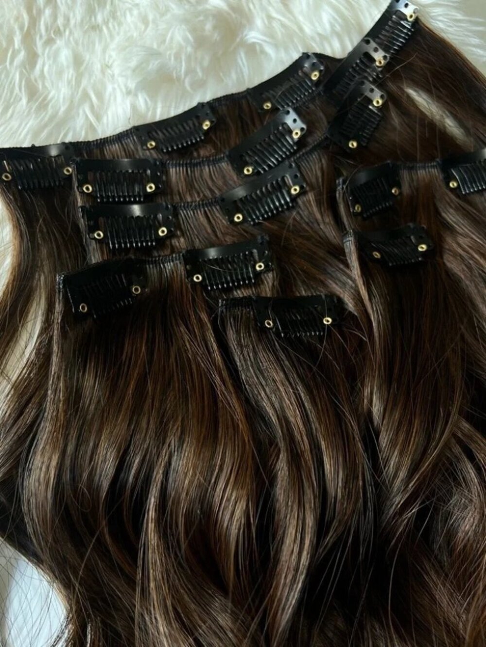 Brown & Copper Water wave  Clip in Hair Extensions - Human hair Blend Set - Picture 7 of 7